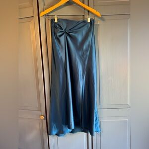 Super chic Blue Satin Skirt with slit